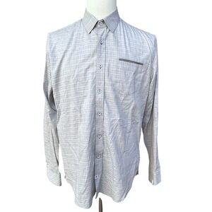 7 Diamonds Mens Gray Plaid Cotton Western Long Sleeve Collared Dress Shirt L